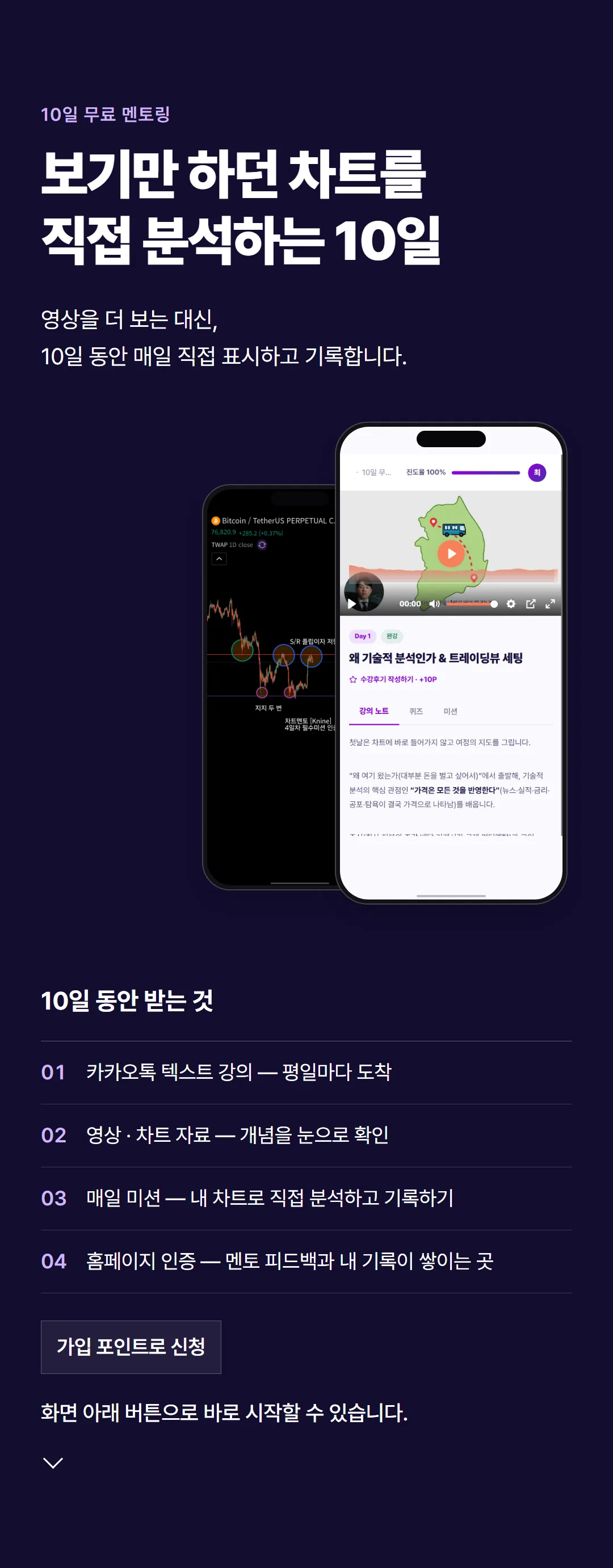 10일 무료 멘토링: 보기만 하던 차트를 직접 분석하는 10일. 10일 동안 받는 것 4가지